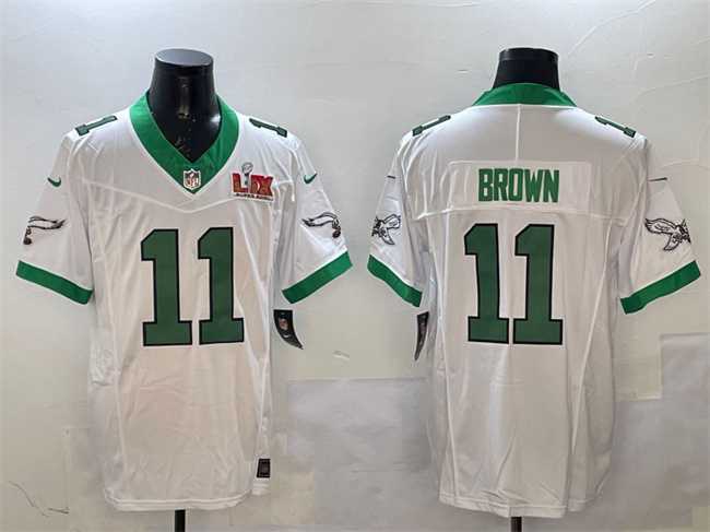 Men's Philadelphia Eagles #11 A.J. Brown White 2025 Super Bowl LIX Patch F.U.S.E. Vapor Untouchable Limited Stitched Jersey,We sell and wholesale Men's Philadelphia Eagles #11 A.J. Brown White 2025 Super Bowl LIX Patch F.U.S.E. Vapor Untouchable Limited Stitched Jersey on line form chian!